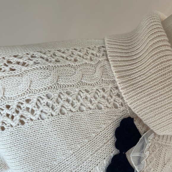 J CREW cable knit embellished ruffled front sweater cowl neck WOOL cream size XS - Picture 8 of 17